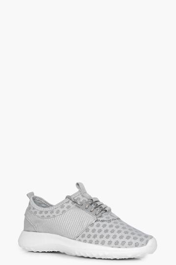 Boohoo Holly Spot Mesh Sports Trainer Grey