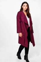 Boohoo Plus Rosie Wool Look Wrap Front Coat Wine