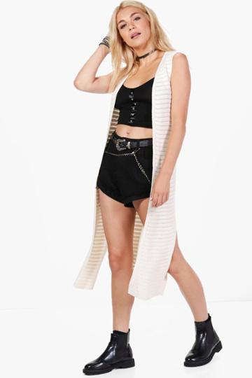 Boohoo Eloise Extreme Side Split Crochet Cardigan Cream