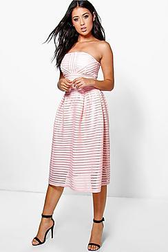Boohoo Panelled Midi Full Skirt Skater Dress