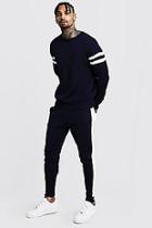 Boohoo Knitted Sweater Tracksuit With Side Panel