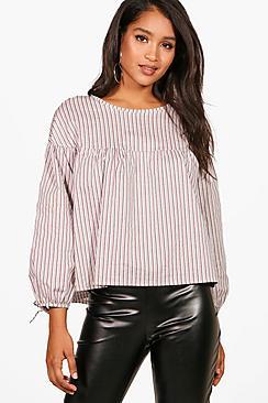 Boohoo Sofia Stripe Woven Balloons Top