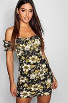 Boohoo Floral Off The Shoulder Frill Bodycon Dress