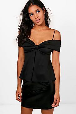Boohoo Samantha 80's Cold Shoulder Swing Top