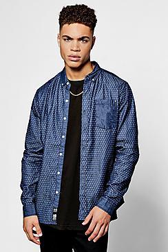 Boohoo Long Sleeve Cotton Shirt With Repeat Print