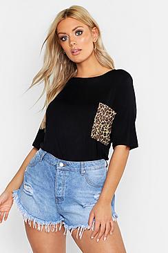 Boohoo Plus Leopard Print Pocket T-shirt