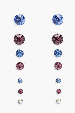 Boohoo Ivy Mixed Diamante Studs 7 Pack