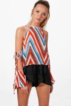 Boohoo Lexi Chevron Striped Cold Shoulder Halter Top Multi