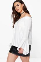 Boohoo Plus Heidi Off The Shoulder Dip Back Top Ivory