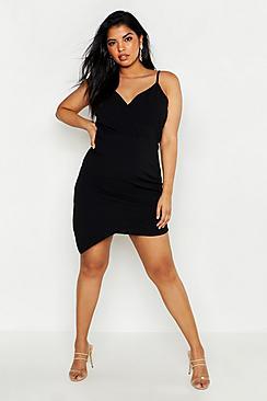 Boohoo Plus Wrap Over Bodycon Dress