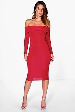 Boohoo Amy Slinky Oversized Off The Shoulder Midi Dress