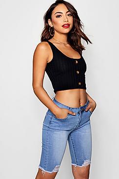 Boohoo Mid Rise Distressed Bermuda Shorts