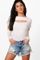 Boohoo Eleanor Cut Out Detail Long Sleeve Top Ivory