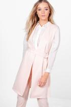 Boohoo Aimee Belted D-ring Sleeveless Duster Nude