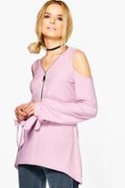 Boohoo Esme Zip Detail Cold Shoulder Top Mauve