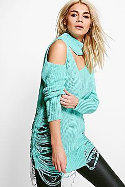 Boohoo Mariah Laddered Cold Shoulder Jumper