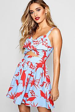 Boohoo Jadie Large Twist Knot Front Skater Dress