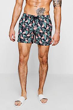 Boohoo Flamingo Print Swim Shorts