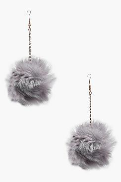 Boohoo Sarah Faux Fur Pom Pom Drop Earrings