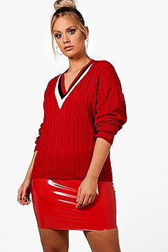 Boohoo Plus V Neck Stripe Oversized Jumper