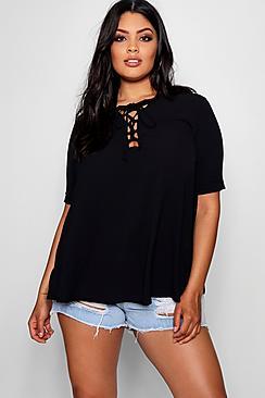 Boohoo Plus Lorna Woven Lace Up Detail Swing Top