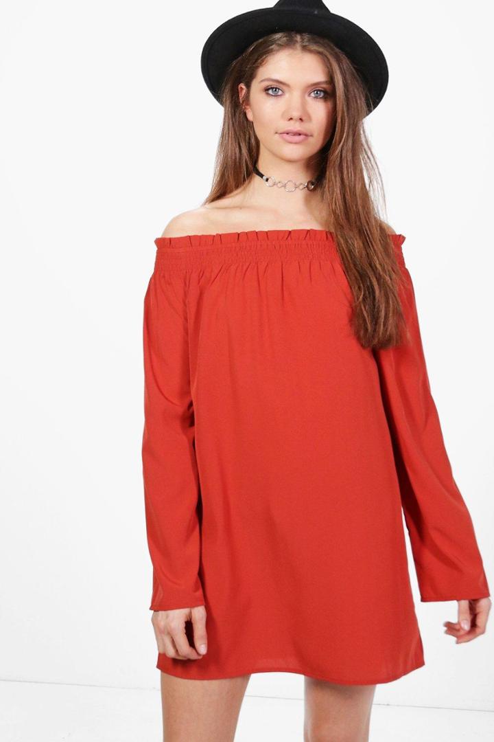 Boohoo Tall Alura Woven Off The Shoulder Dress Spice