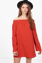 Boohoo Tall Alura Woven Off The Shoulder Dress Spice