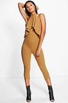 Boohoo Karina High Neck Frill Capri Length Jumpsuit