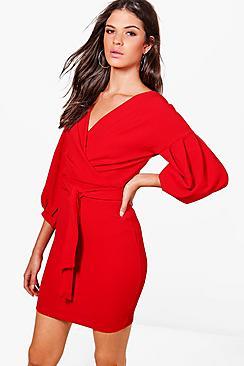 Boohoo Nala Off The Shoulder Wrap Detail Bodycon Dress