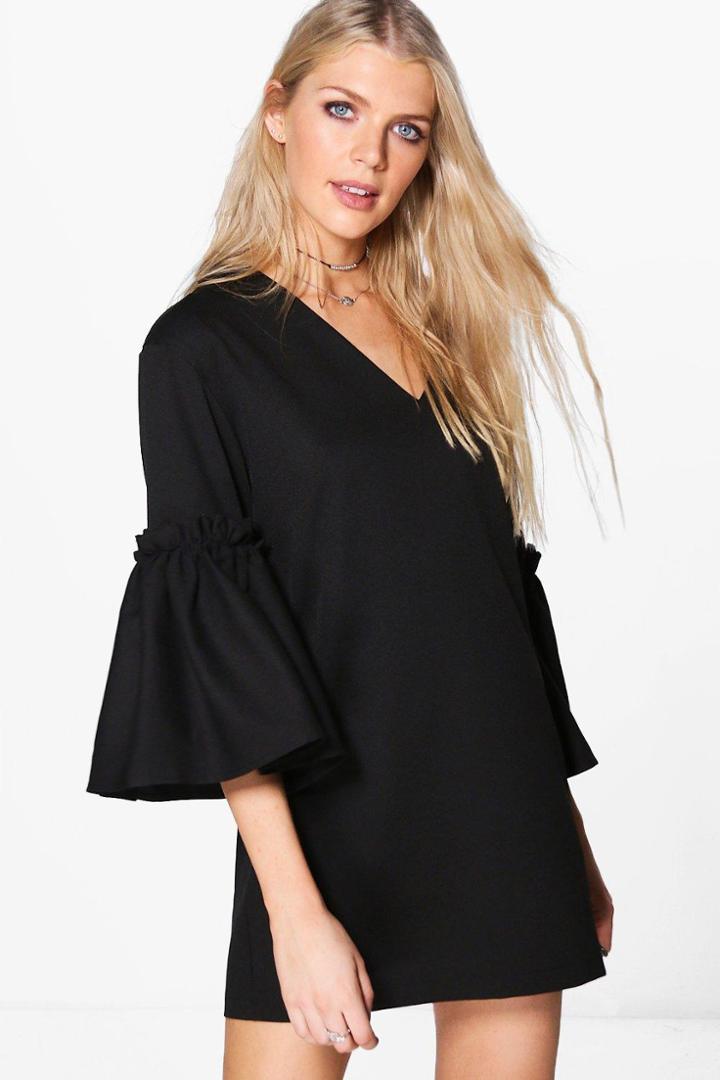 Boohoo Georgia Tie Detail Woven Shift Dress Black