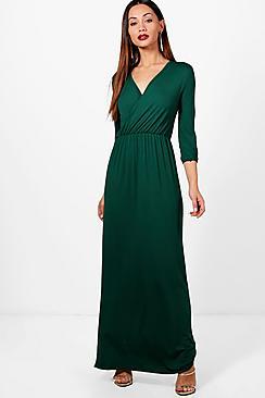Boohoo Petite Wrap Front 3/4 Sleeve Maxi Dress
