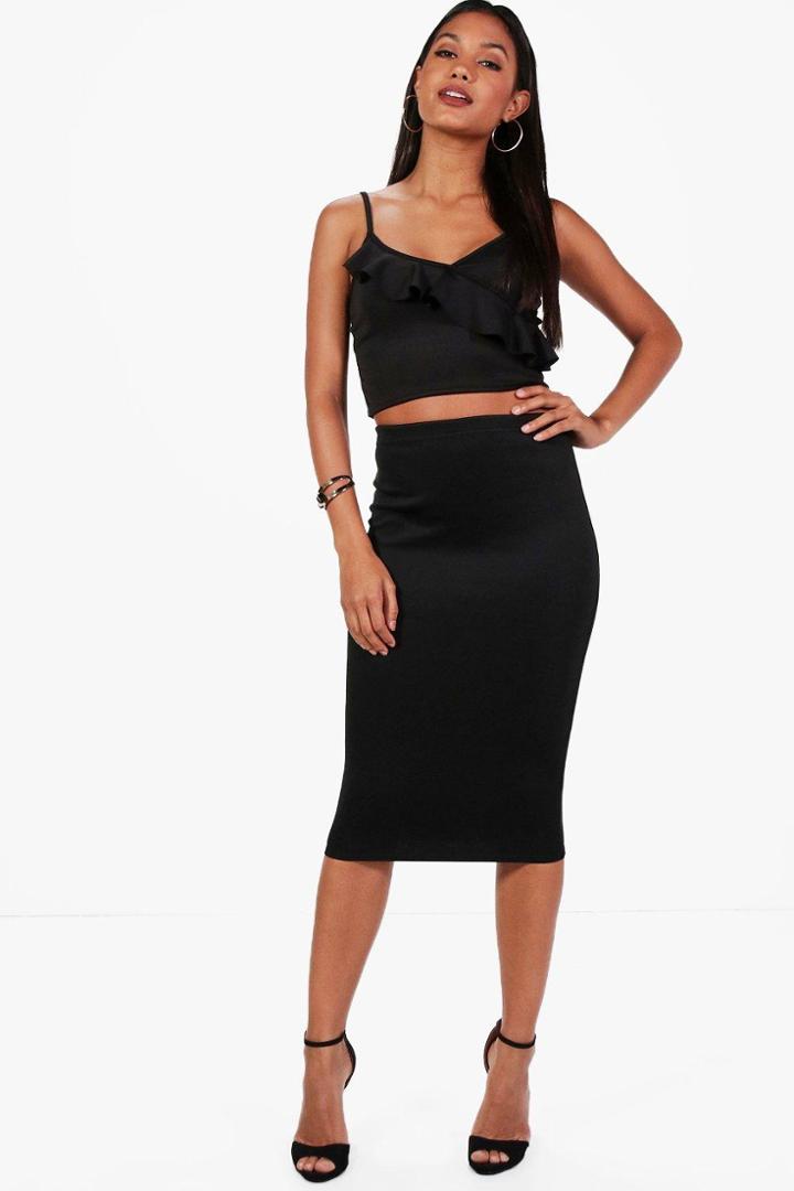 Boohoo Freya Basic Pastel Scuba Midi Skirt Black