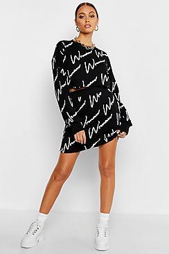 Boohoo Woman All Over Print Crop Skirt Set