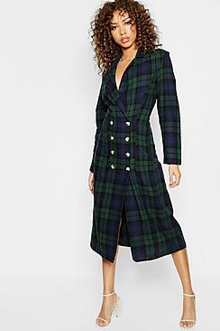 Boohoo Longline Checked Mock Horn Button Blazer Dress