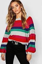 Boohoo Striped Jumper With Balloon Sleeves