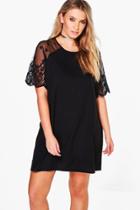 Boohoo Plus Lyia Lace Sleeve Shift Dress Black