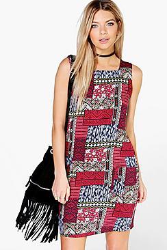 Boohoo Parminda Patchwork Sleeveless Shift Dress