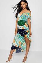 Boohoo Leah Mixed Print Wrap Front Midi Dress