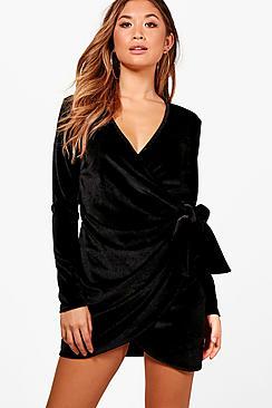 Boohoo Velvet Draped Tie Side Bodycon Dress