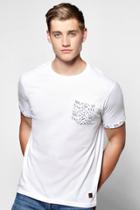 Boohoo Feather Print Pocket T Shirt White