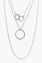 Boohoo Ruby Interlock Circle Layered Necklace Silver
