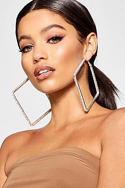 Boohoo Amy Oversized Diamante Square Hoops