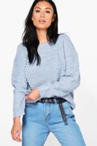 Boohoo Lily Chunky Jumper With Rib Transfers Sky