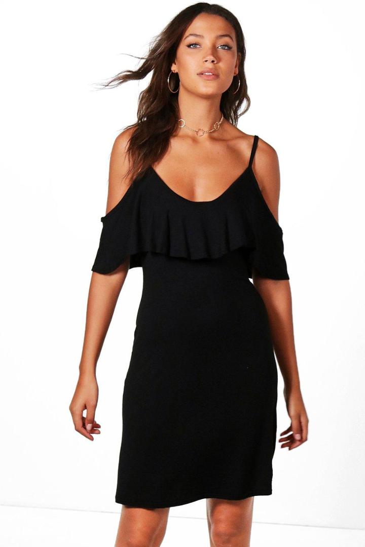 Boohoo Tall Harriet Frill Strappy Dress Black