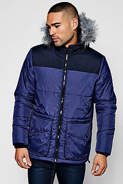 Boohoo Zip Through  Hooded Padded Parka