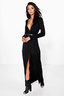 Boohoo Tall Bethany Wrap Front Slinky Maxi Dress