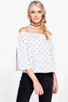 Boohoo Abigail Star Print Cotton Bardot Top