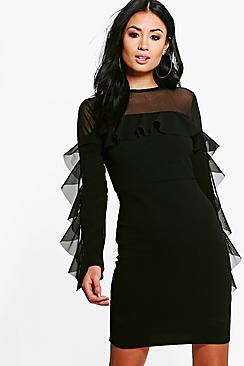 Boohoo Antoinette Soft Ruffle Frill Midi Dress