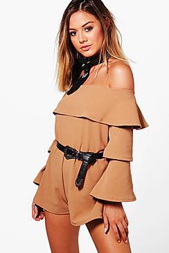 Boohoo Petite Aimee Double Layer Ruffle Sleeve Playsuit