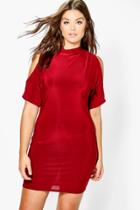 Boohoo Plus Mandy Cold Shoulder Slinky Bodycon Dress Wine